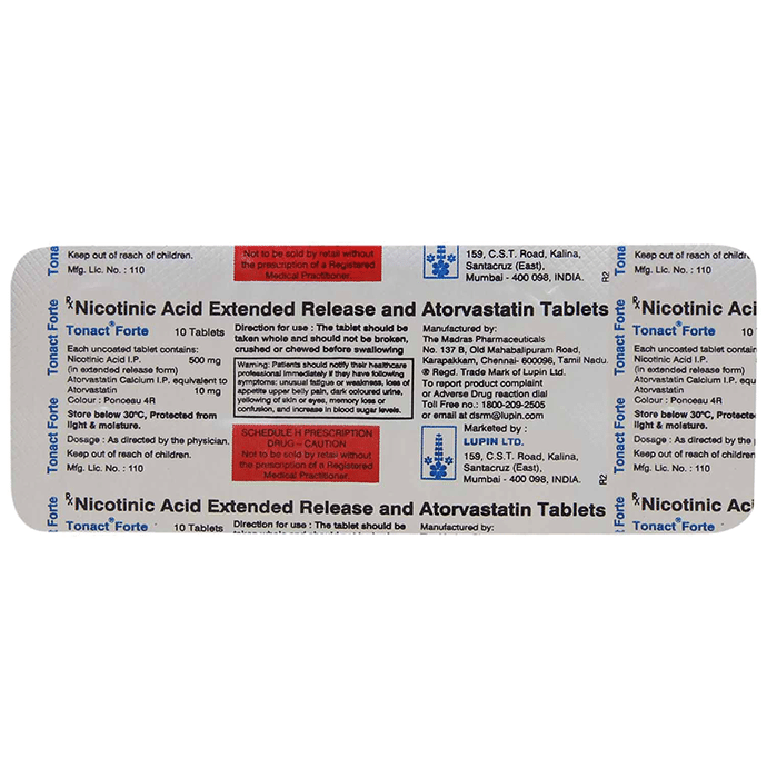 Tonact Forte Tablet ER    Atorvastatin 10mg + Vitamin B3Nicotinic Acid 500mg