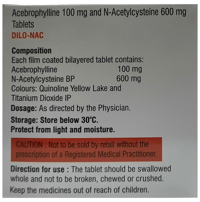 Dilo-Nac Tablet    Acebrophylline 100mg + Acetylcysteine 600mg