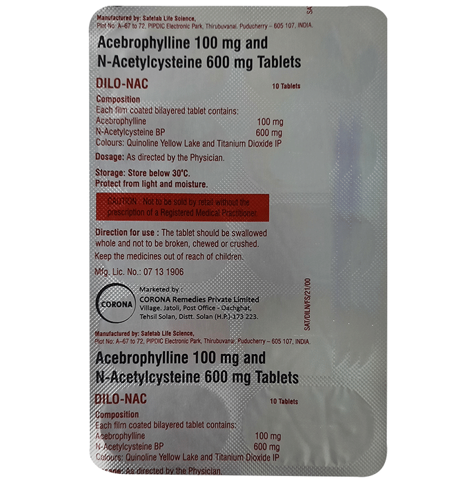 Dilo-Nac Tablet    Acebrophylline 100mg + Acetylcysteine 600mg