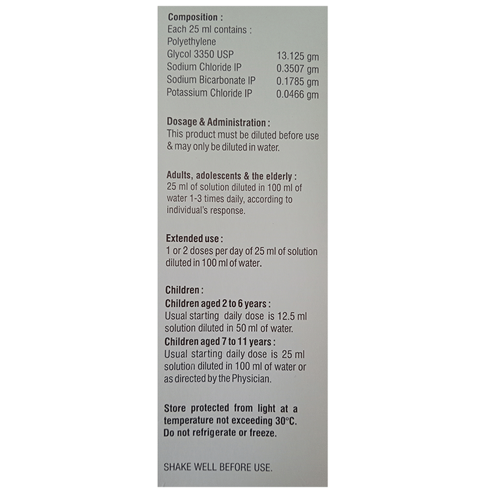 Pegalax Oral Solution    Potassium Chloride 0.0466gm/25ml + Sodium Chloride 0.3507gm/30ml + Sodium B