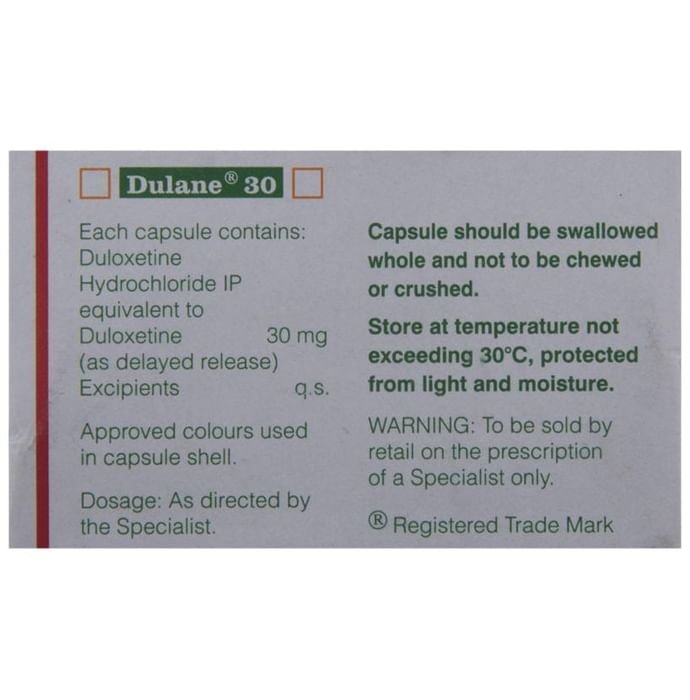 Dulane 30 Capsule DR    Duloxetine 30mg