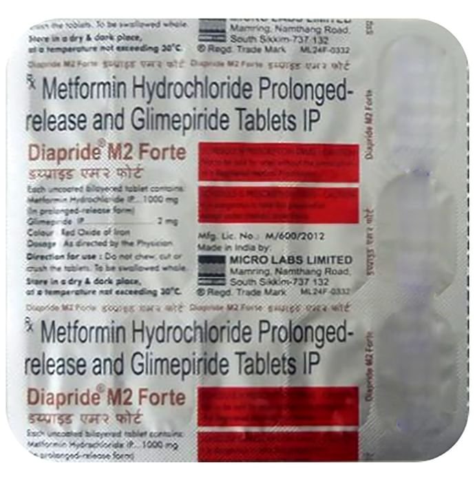 Diapride M2 Forte Tablet PR    Glimepiride 2mg + Metformin 1000mg