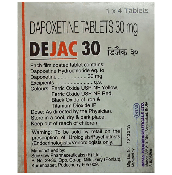 Dejac 30 Tablet    Dapoxetine 30mg