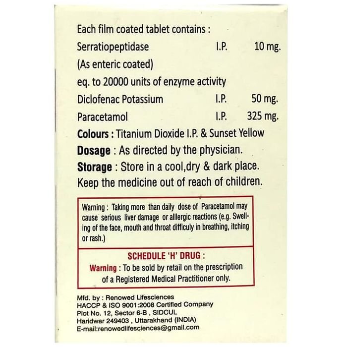 DSP Tablet    Diclofenac 50mg + Paracetamol 325mg + Serratiopeptidase 10mg