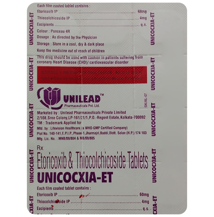 Unicocxia-ET Tablet    Etoricoxib 60mg + Thiocolchicoside 4mg