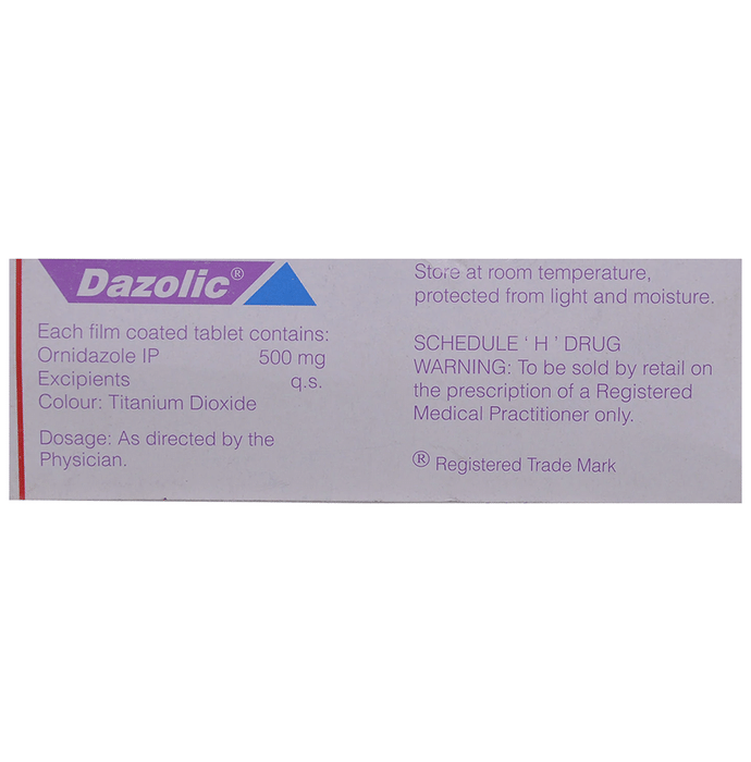 Dazolic 500mg Tablet    Ornidazole 500mg