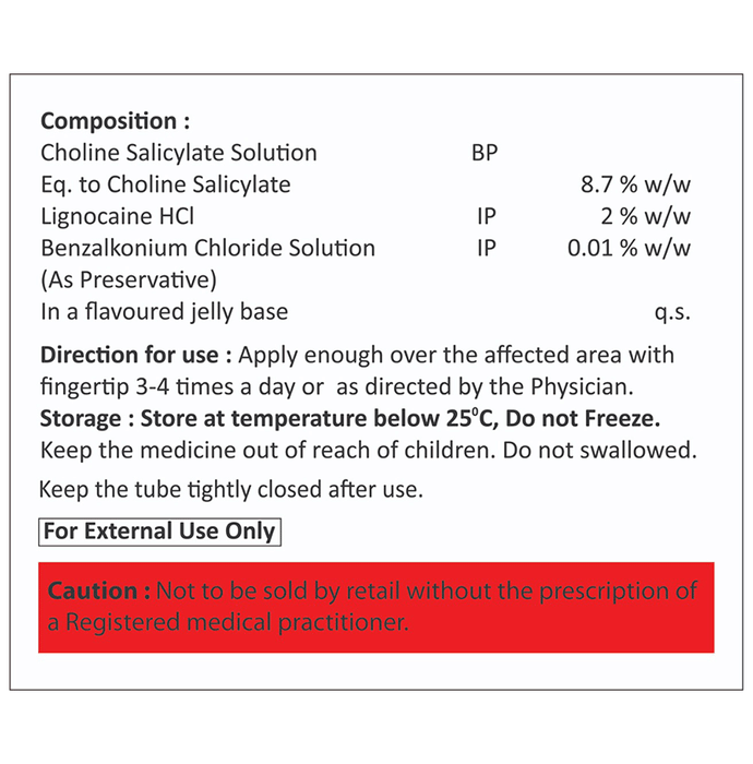 Ulsorub Gel    Choline Salicylate 8.7% w/w + Lidocaine 2% w/w