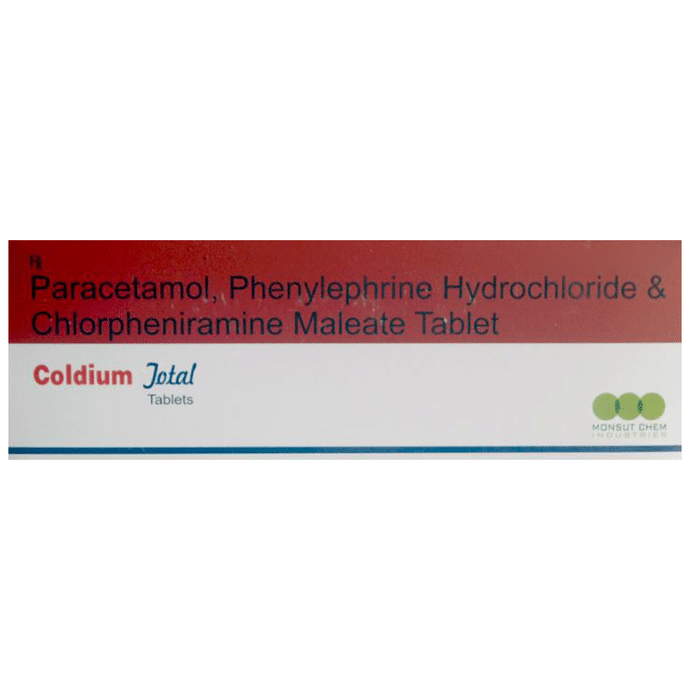 Coldium Total Tablet    Chlorpheniramine Maleate 4mg + Paracetamol 500mg + Phenylephrine 10mg