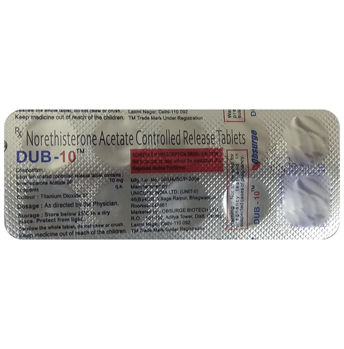 DUB 10 Tablet CR    Norethisterone 10mg