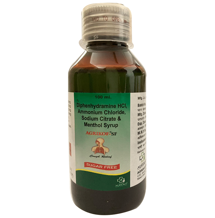 Agrikof-SF Syrup    Ammonium Chloride 138mg/5ml + Sodium Citrate 57.03mg/5ml + Diphenhydramine 14.08