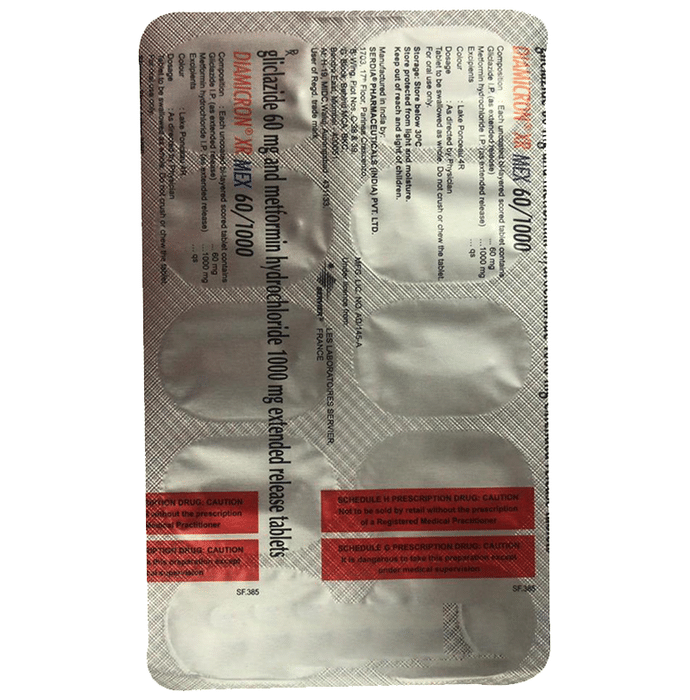 Diamicron XR Mex 60/1000 Tablet ER    Gliclazide 60mg + Metformin 1000mg