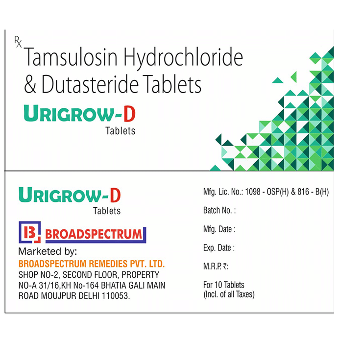 Urigrow-D Tablet    Tamsulosin 0.4mg + Dutasteride 0.5mg