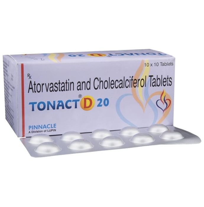 Tonact D 20 Tablet    Atorvastatin 20mg + Vitamin D3 1000IU