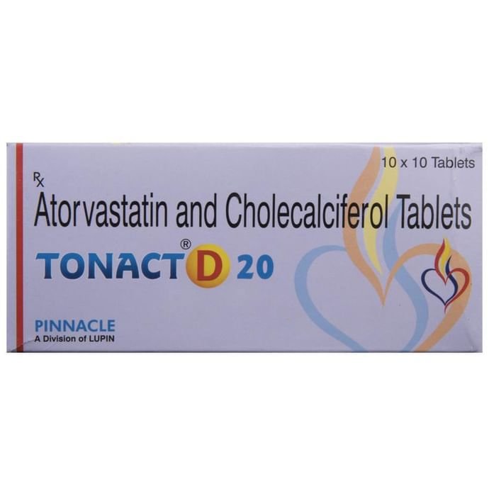 Tonact D 20 Tablet    Atorvastatin 20mg + Vitamin D3 1000IU