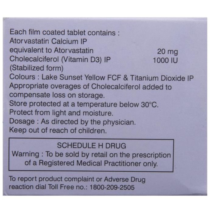 Tonact D 20 Tablet    Atorvastatin 20mg + Vitamin D3 1000IU