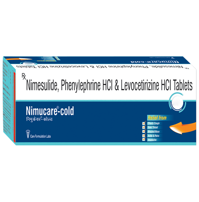 Nimucare Cold 100mg/5mg/5mg Tablet    Nimesulide 100mg + Phenylephrine 5mg + Levocetirizine 5mg