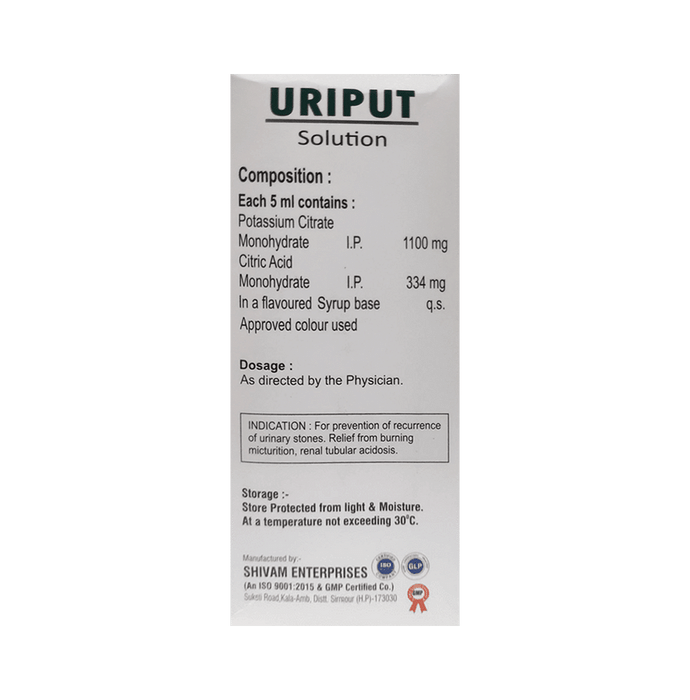 Uriput Oral Solution    Citric Acid 334mg/5ml + Potassium Citrate 1100mg/5ml