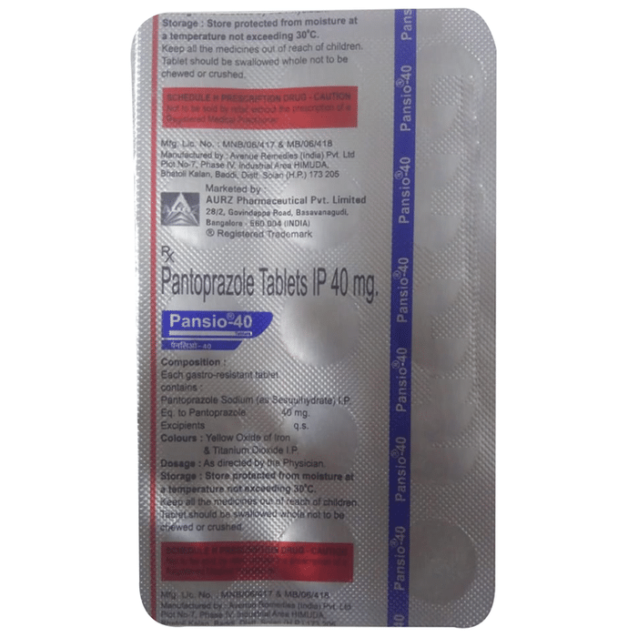 Pansio 40 Tablet    Pantoprazole 40mg