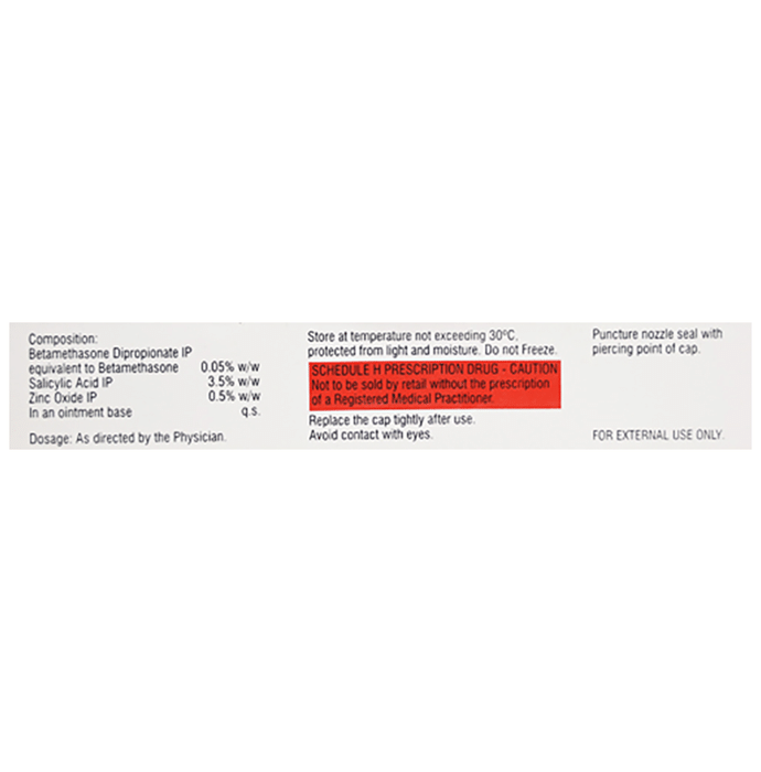 Diprobate S Plus Ointment    Betamethasone 0.05% w/w + Salicylic Acid 3.5% w/w + Zinc Oxide 0.5% w/w