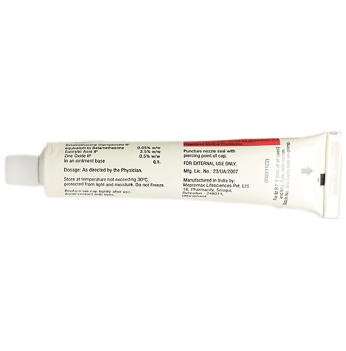 Diprobate S Plus Ointment    Betamethasone 0.05% w/w + Salicylic Acid 3.5% w/w + Zinc Oxide 0.5% w/w