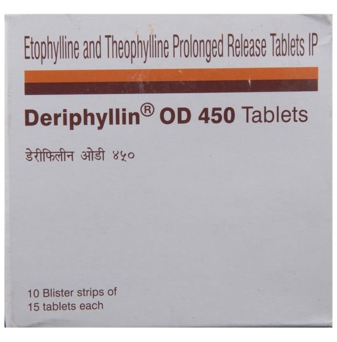 Deriphyllin OD 450 Tablet PR    Etofylline 346mg + Theophylline 104mg