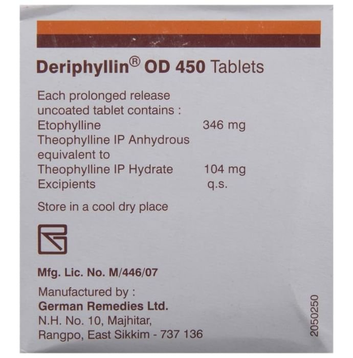 Deriphyllin OD 450 Tablet PR    Etofylline 346mg + Theophylline 104mg