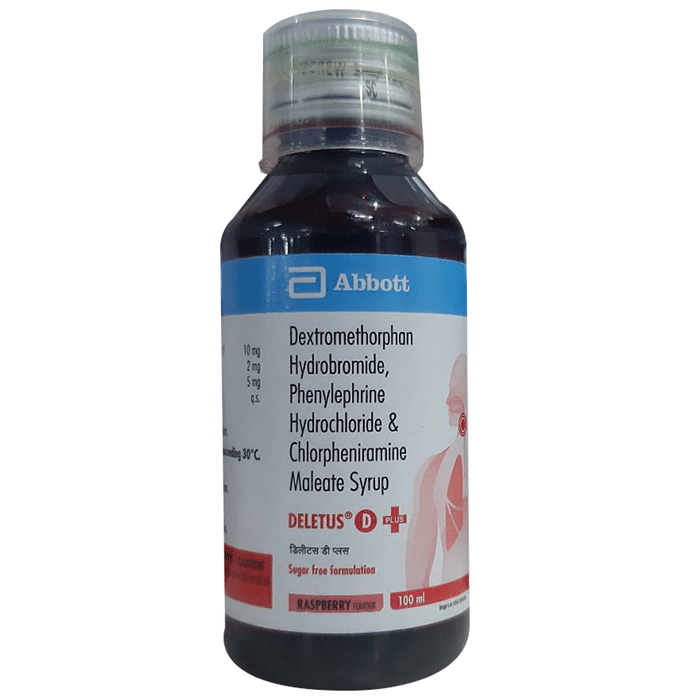 Deletus D Plus Syrup Raspberry Sugar Free    Phenylephrine 5mg/5ml + Chlorpheniramine Maleate 2mg/5m