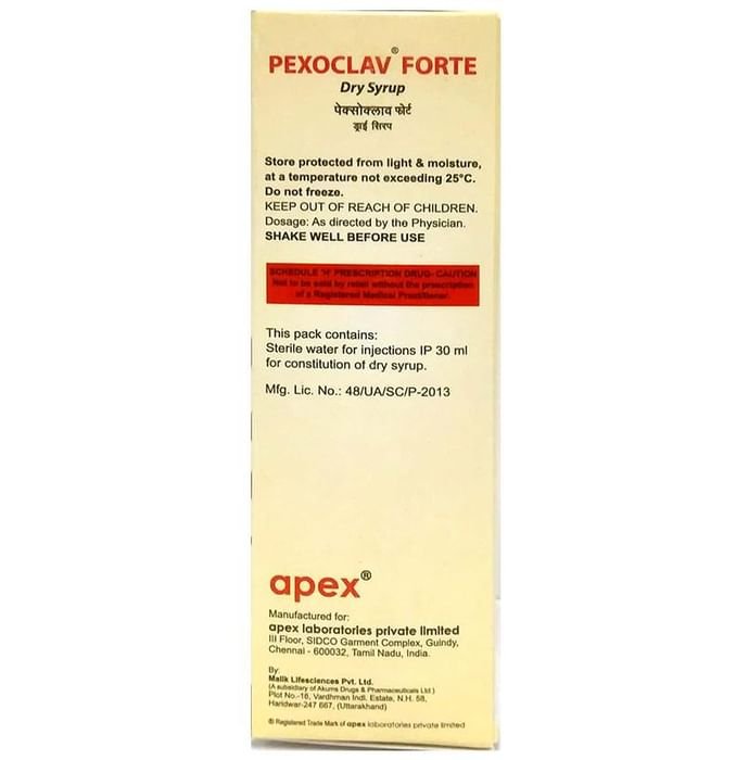 Pexoclav Forte Dry Syrup    Amoxycillin 400mg + Clavulanic Acid 57mg