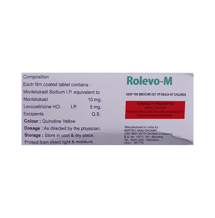 Rolevo-M Tablet    Levocetirizine 5mg + Montelukast 10mg