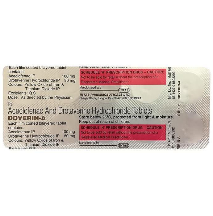 Doverin A 80mg/100mg Tablet    Drotaverine 80mg + Aceclofenac 100mg