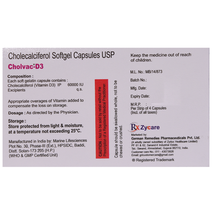 Cholvac-D3 Softgel Capsule    Vitamin D3 60000IU