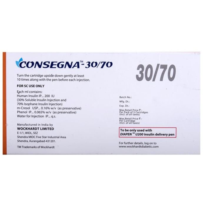 Consegna 30/70 Injection    Insulin Isophane/NPH 70% + Human Insulin/Soluble Insulin 30%