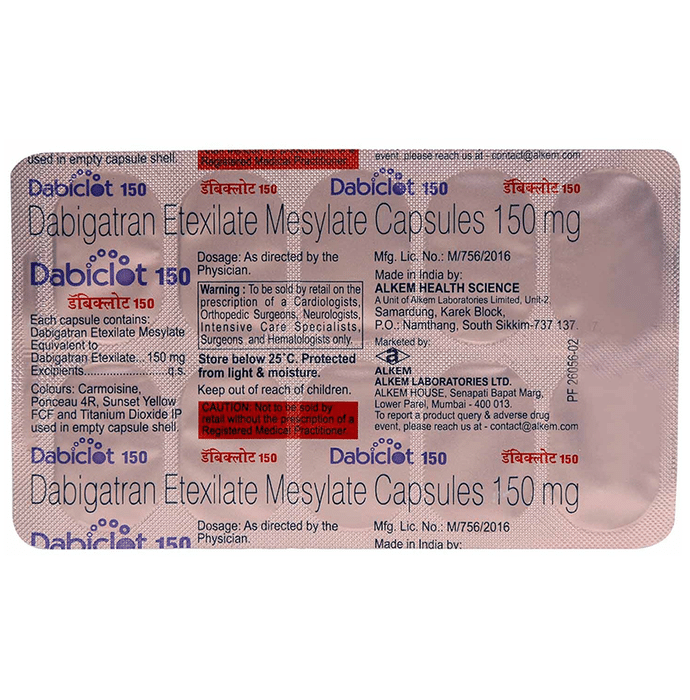 Dabiclot 150mg Capsule    Dabigatran Etexilate 150mg