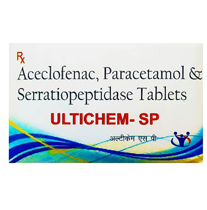 Ultichem-SP Tablet    Aceclofenac 100mg + Paracetamol 325mg + Serratiopeptidase 15mg