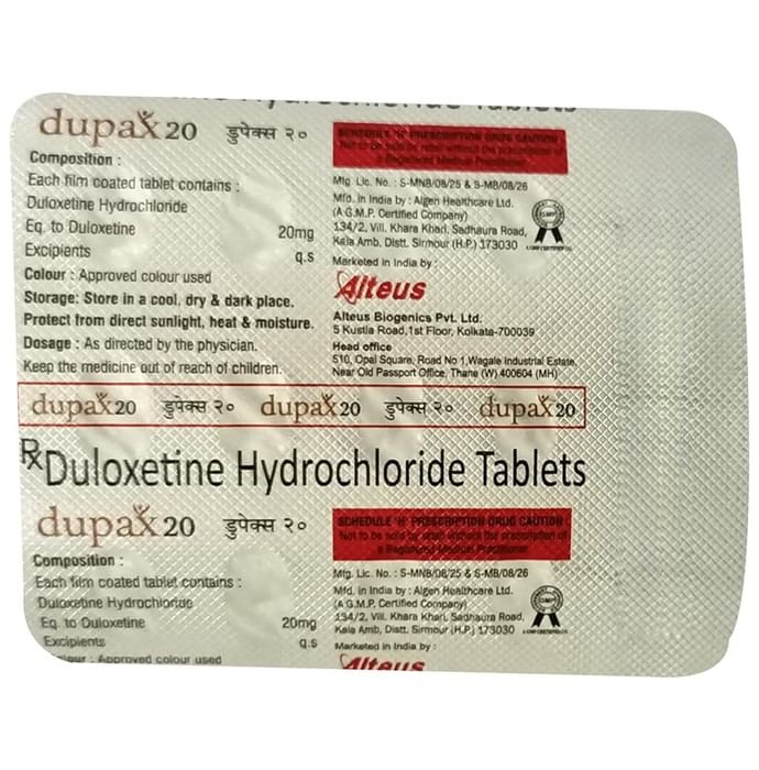 Dupax 20 Tablet    Duloxetine 20mg