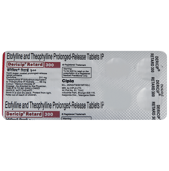 Dericip Retard 300 Tablet PR    Etofylline 231mg + Theophylline 69mg