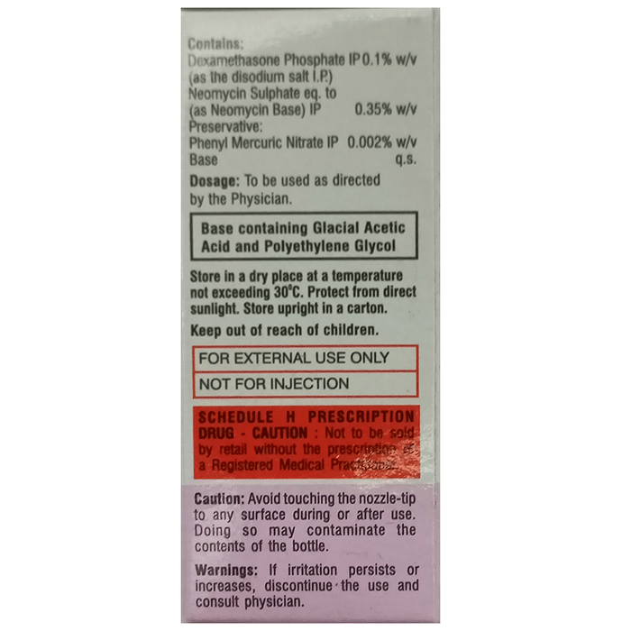 Dexaneo-AC Ear Drop    Neomycin 0.35% w/v + Dexamethasone 0.1% w/v