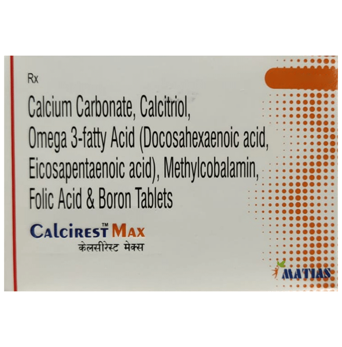 Calcirest Max Tablet    Calcitriol 0.25mg + Calcium Carbonate 500mg + Omega-3 fatty acid 300mg + Met