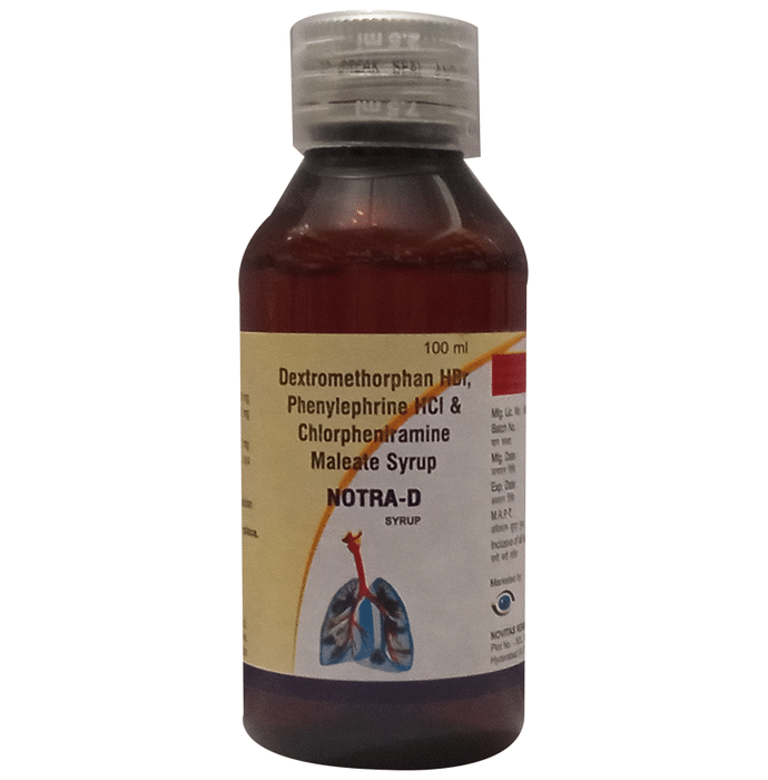 Notra-D Syrup    Phenylephrine 5mg + Chlorpheniramine Maleate 2mg + Dextromethorphan Hydrobromide 10