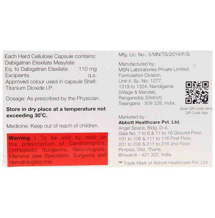 Dablexa 110 Capsule    Dabigatran Etexilate 110mg