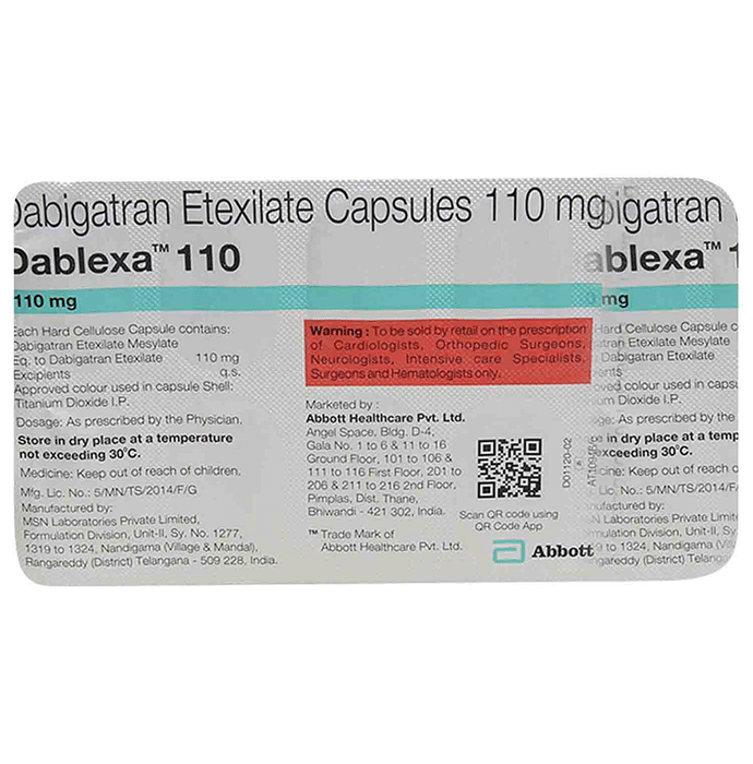 Dablexa 110 Capsule    Dabigatran Etexilate 110mg