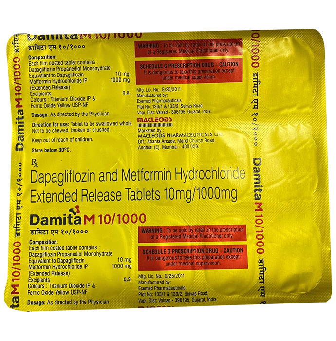 Damita M 10/1000 Tablet ER    Dapagliflozin 10mg + Metformin 1000mg