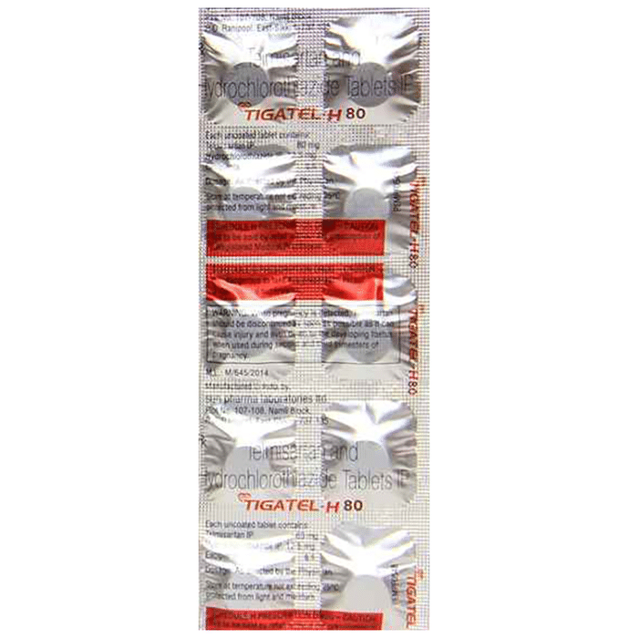 Tigatel H 80mg/12.5mg Tablet    Telmisartan 80mg + Hydrochlorothiazide 12.5mg