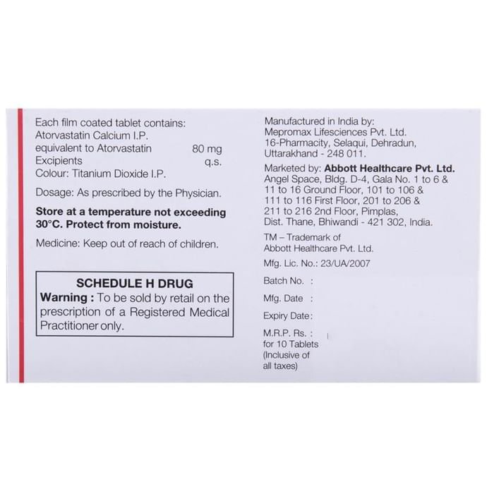 CAAT 80 Tablet    Atorvastatin 80mg