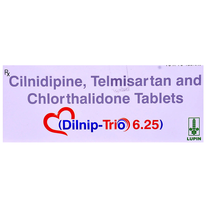 Dilnip Trio 40mg/10mg/6.25mg Tablet    Telmisartan 40mg + Cilnidipine 10mg + Chlorthalidone 6.25mg