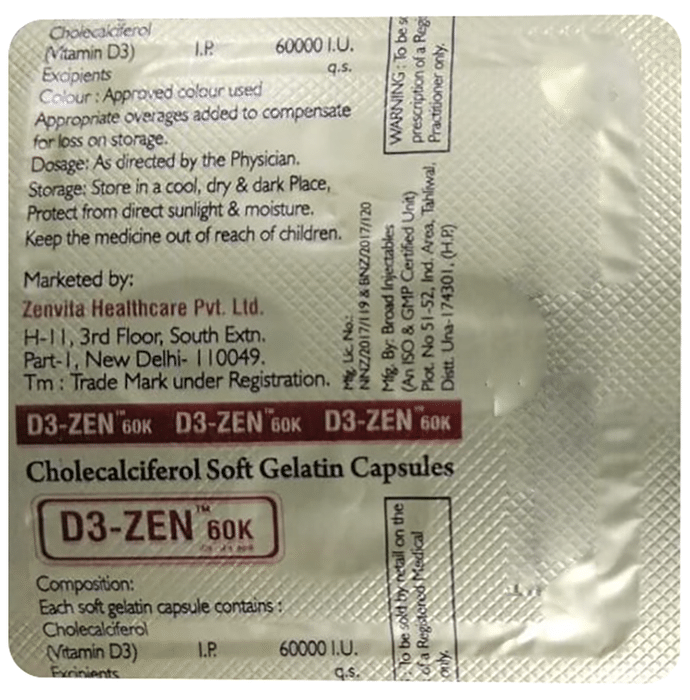 D3-Zen 60K Soft Gelatin Capsule    Vitamin D3 60000IU