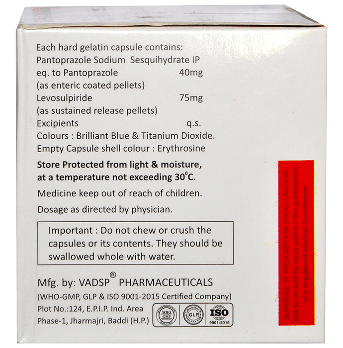 Gastrochek L 75mg/40mg Capsule    Levosulpiride 75mg + Pantoprazole 40mg