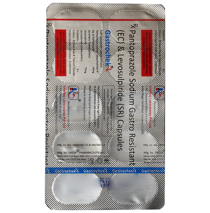 Gastrochek L 75mg/40mg Capsule    Levosulpiride 75mg + Pantoprazole 40mg