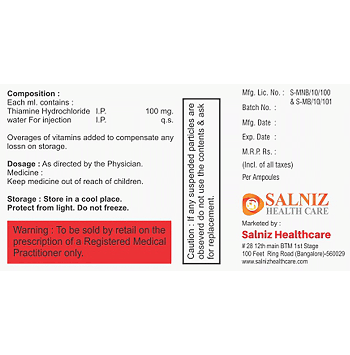 Thilift 100 Injection    ThiamineVitamin B1 100mg