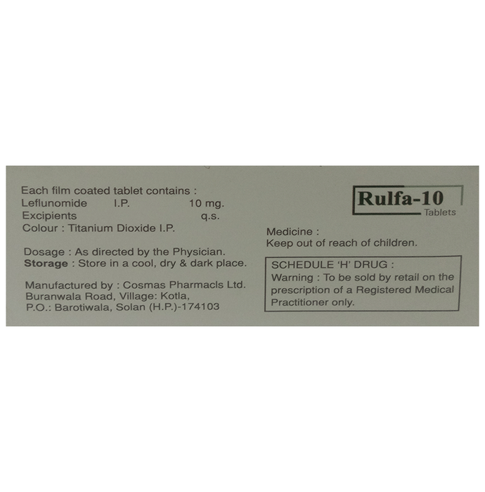 Rulfa 10 Tablet    Leflunomide 10mg